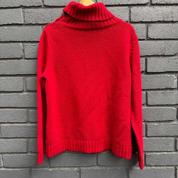 Talbots Wool Snowflake Christmas Holiday Sweater Knit Turtleneck Buttons Red L - Picture 5 of 16